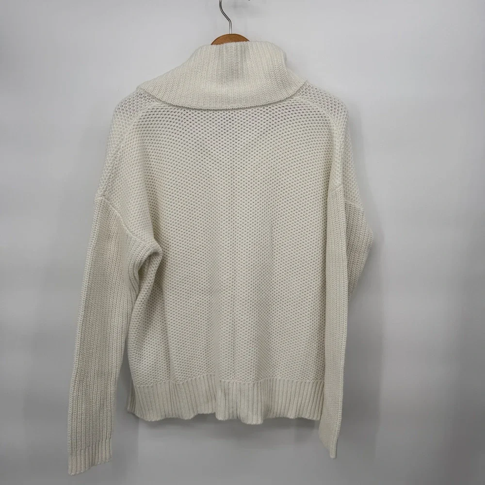 Lauren Ralph Lauren Preppy Sweater White Knit Split Neck Pullover Open Weave LG‎